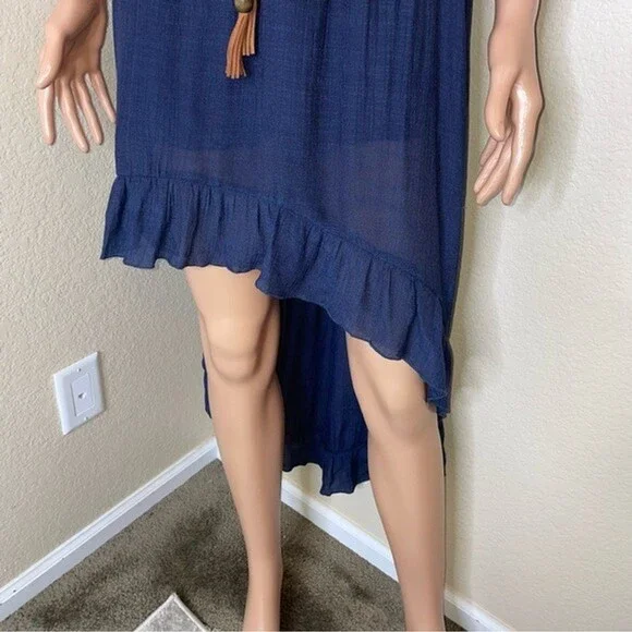 Annabelle A'GACI Sleeveless High/low Dress ruffle top Navy Blue belted SZ M - Picture 5 of 10